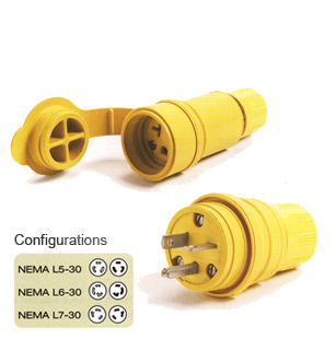Black 30A/125V 2Pole/3Wire Industrial Duty Connector with NEMA L5-30 Woodhead 29W47BLK Watertite Wet Location Locking Blade Connector 