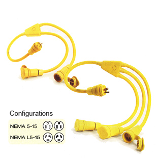 125V Voltage Molex Yellow NEMA 5-20 Configuration Woodhead 15W33GCM Watertite Wet Location Straight Blade Connector 20A Current 2 Poles Ground Continuity Monitor 3 Wires