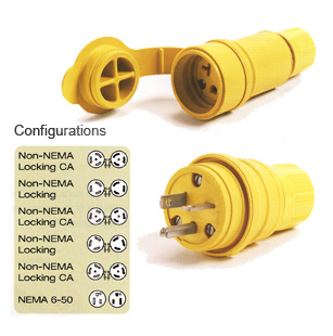 2Pole/3Wire Receptacle Connector with NEMA L6-20 Woodhead 27W48 Watertite Wet Location Locking Blade Connector 20A/250V Yellow 